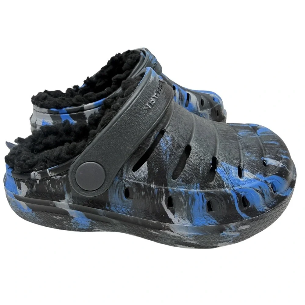 Rugged Shark Kids Lined Clogs Black Blue Camo Slip On Shoes Youth Size 7 NWOB